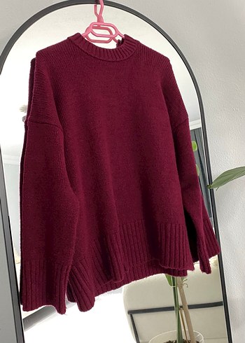 Bordo Örgü Kadın Kazak - Görsel 2