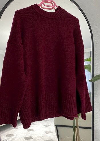 Bordo Örgü Kadın Kazak - Görsel 4