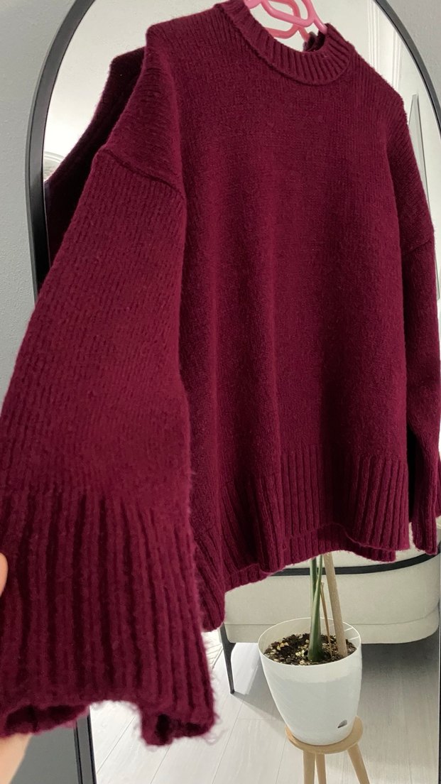 Bordo Örgü Kadın Kazak - Görsel 5