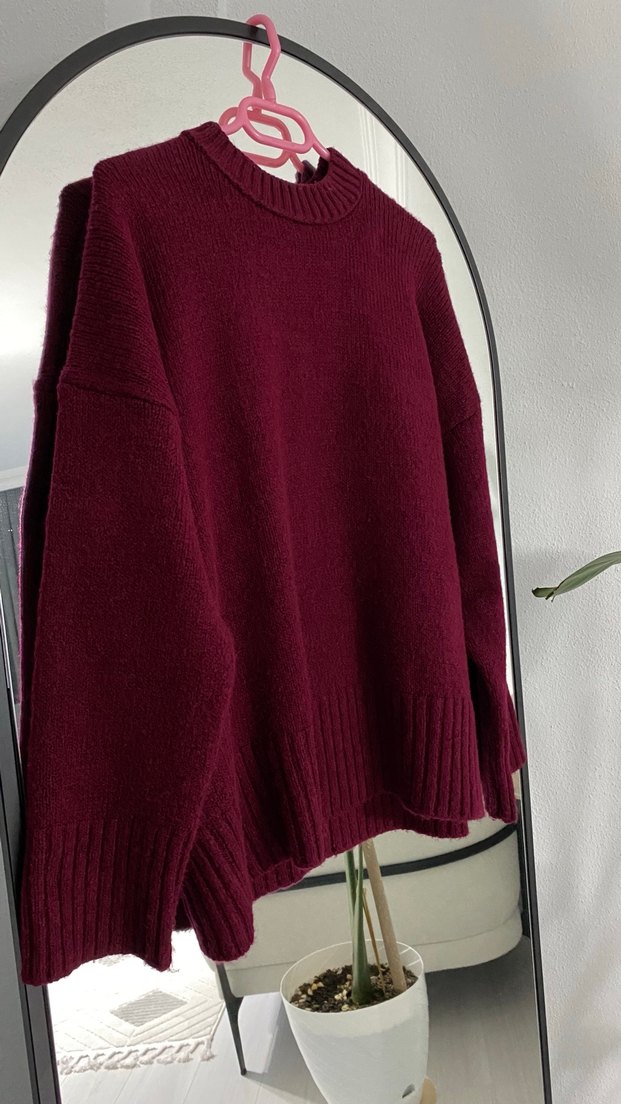 Bordo Örgü Kadın Kazak - Görsel 3