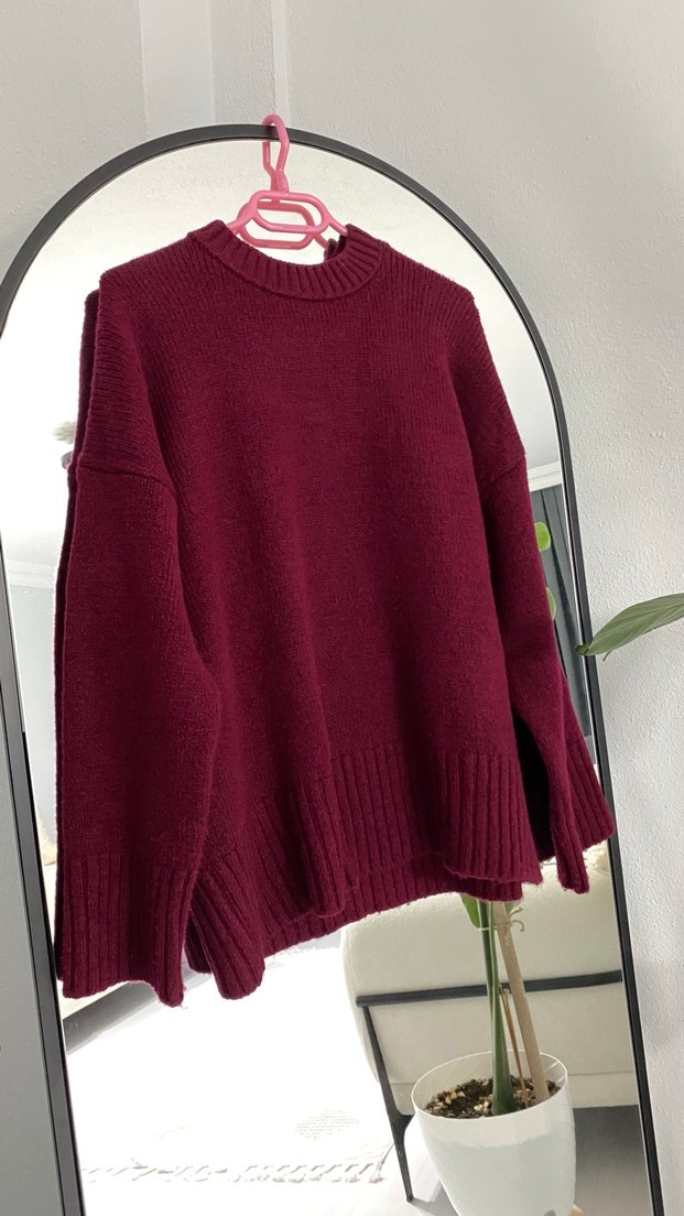 Bordo Örgü Kadın Kazak - Görsel 2