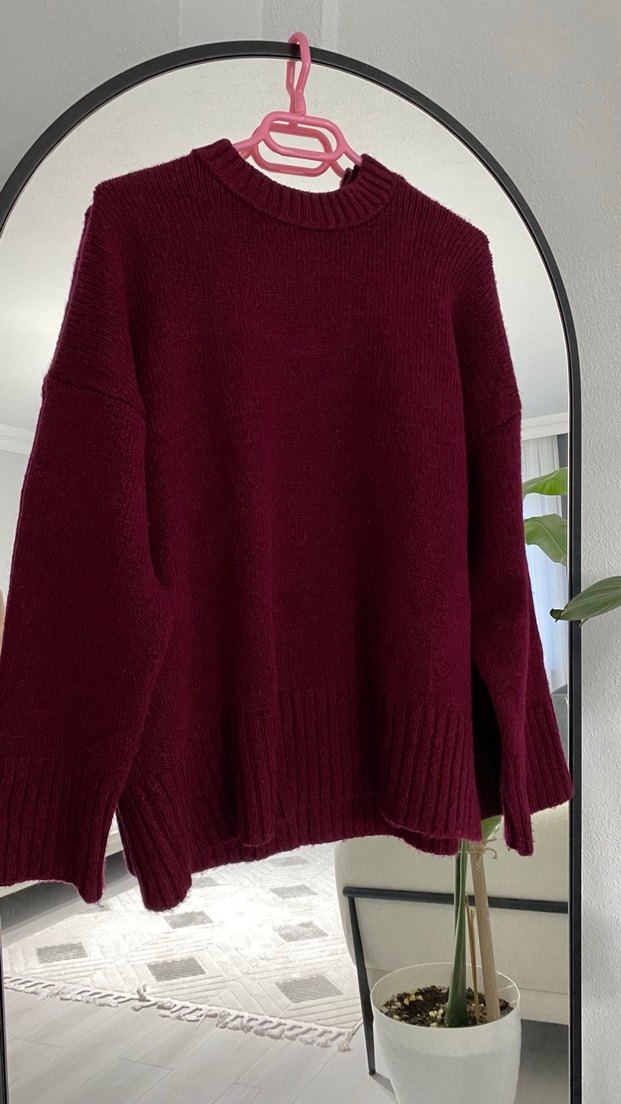 Bordo Örgü Kadın Kazak - Görsel 4