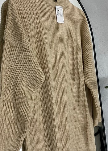 Bej Triko Uzun Kollu Salaş Elbise - Görsel 5