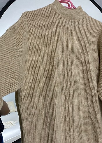 Bej Triko Uzun Kollu Salaş Elbise - Görsel 6