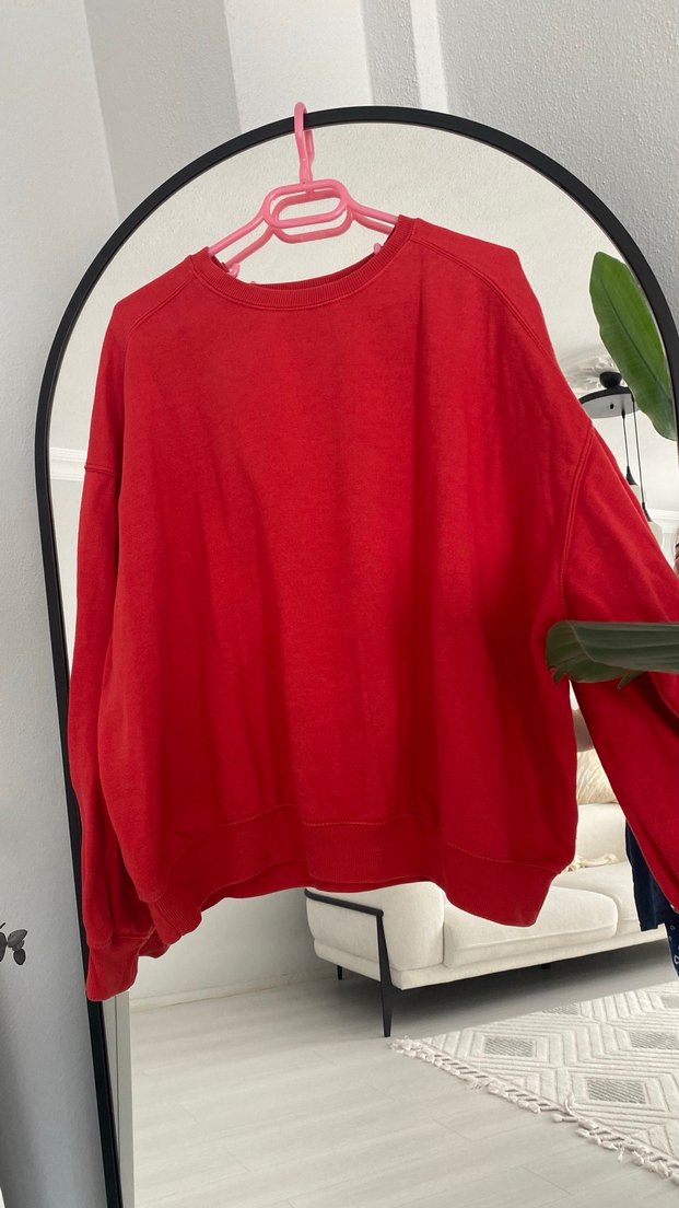 Kırmızı Oversize Kadın Sweatshirt - Görsel 2