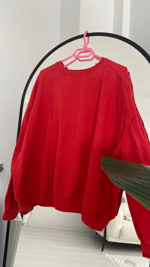 Kırmızı Oversize Kadın Sweatshirt - Görsel 5