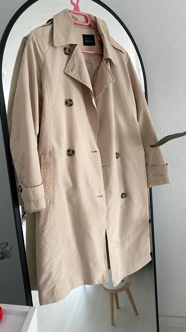 Bej Midi Kadın Trençkot Düğmeli - Görsel 3