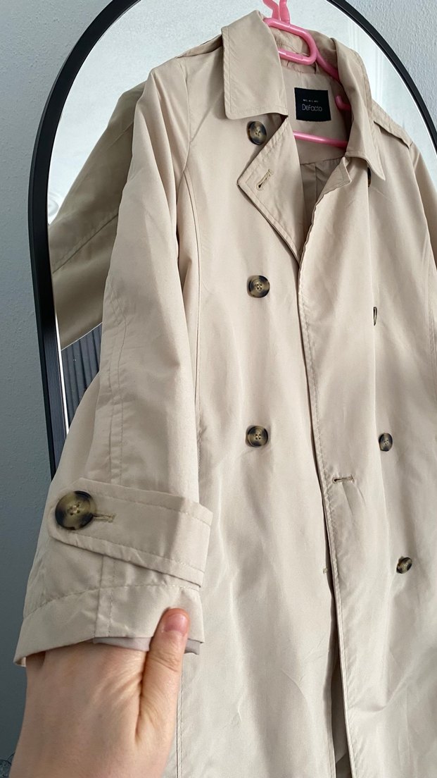 Bej Midi Kadın Trençkot Düğmeli - Görsel 4