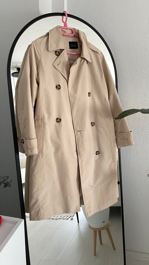 Bej Midi Kadın Trençkot Düğmeli - Görsel 2