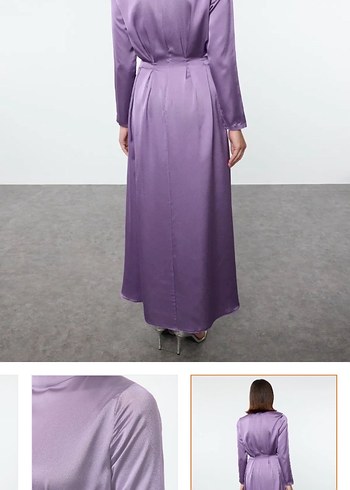 Mor Uzun Kollu V Yaka Kadın Elbise - Görsel 4