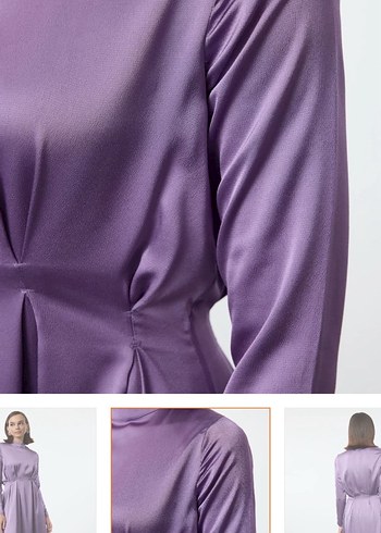 Mor Uzun Kollu V Yaka Kadın Elbise - Görsel 3