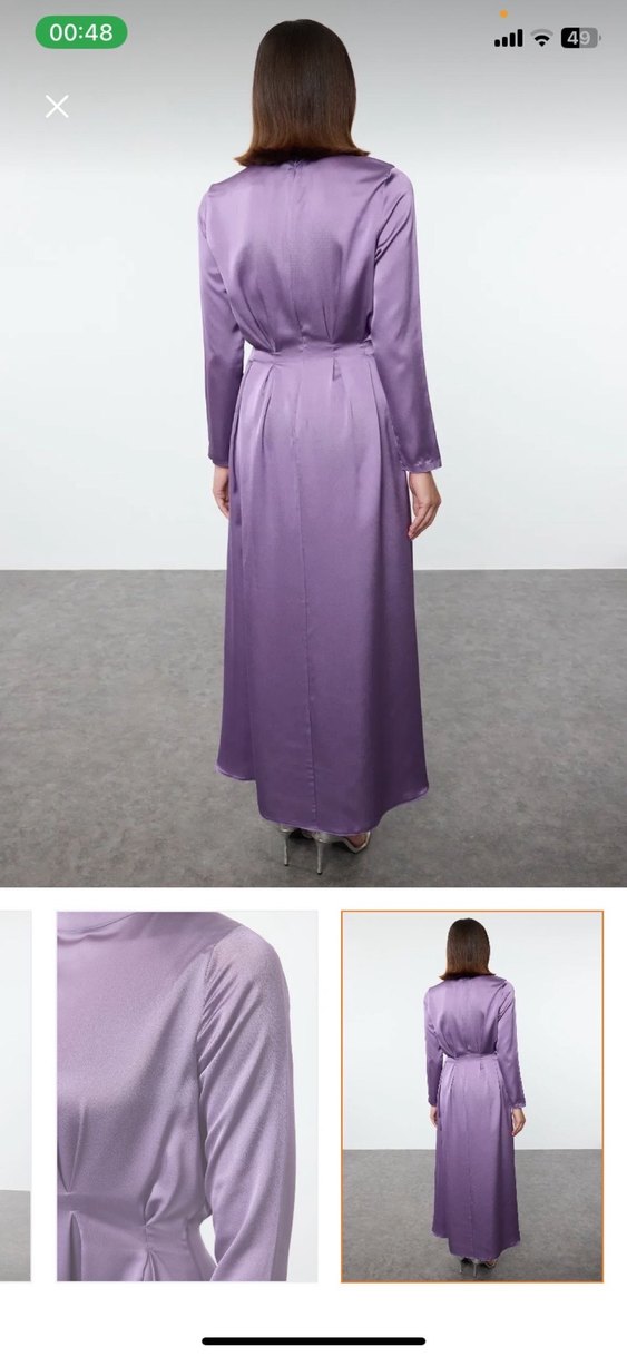 Mor Uzun Kollu V Yaka Kadın Elbise - Görsel 4