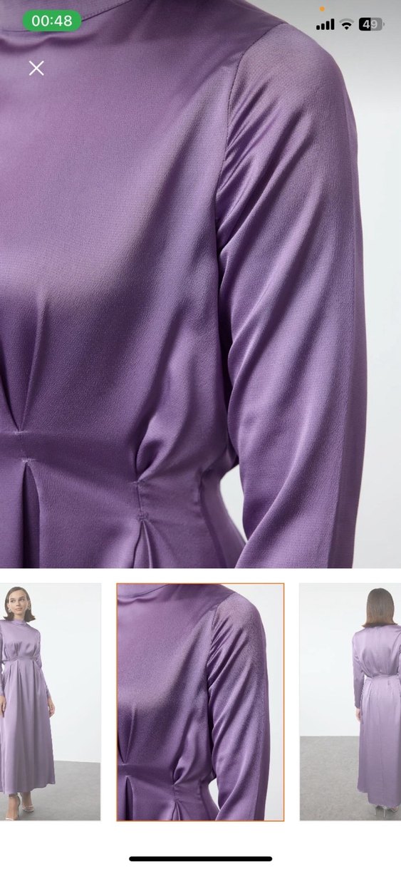 Mor Uzun Kollu V Yaka Kadın Elbise - Görsel 3