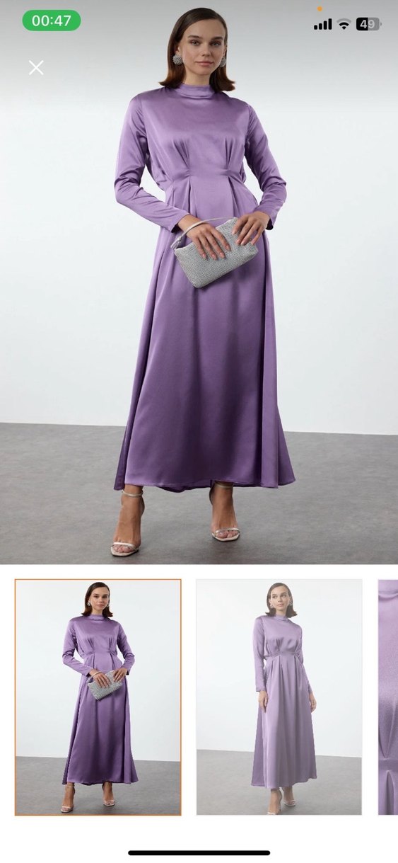 Mor Uzun Kollu V Yaka Kadın Elbise - Görsel 2