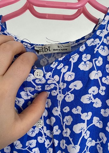 Mavi V Yakalı Uzun Bohem Elbise - Görsel 5