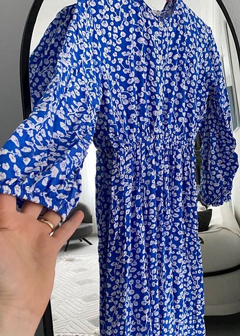 Mavi V Yakalı Uzun Bohem Elbise - Görsel 2