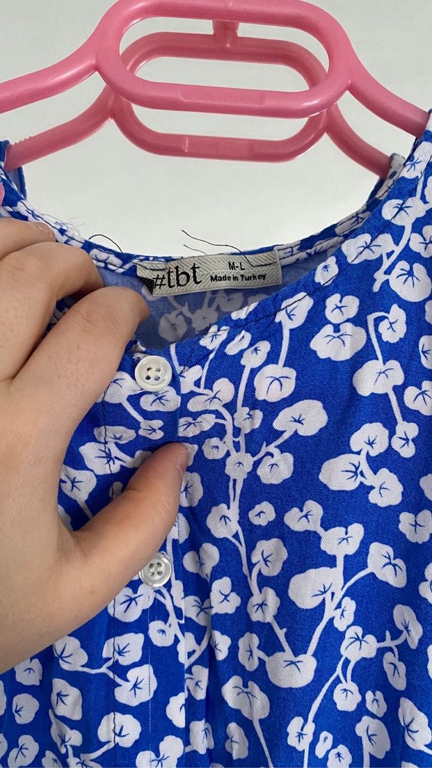 Mavi V Yakalı Uzun Bohem Elbise - Görsel 5