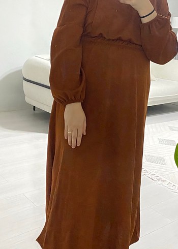 l Beden kahverengi Renk Kahverengi Süet Salaş Uzun Elbise