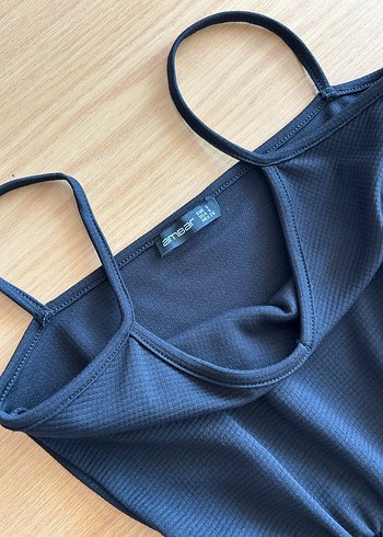 Siyah  Askılı Mini geniş şort Tulum - Görsel 5