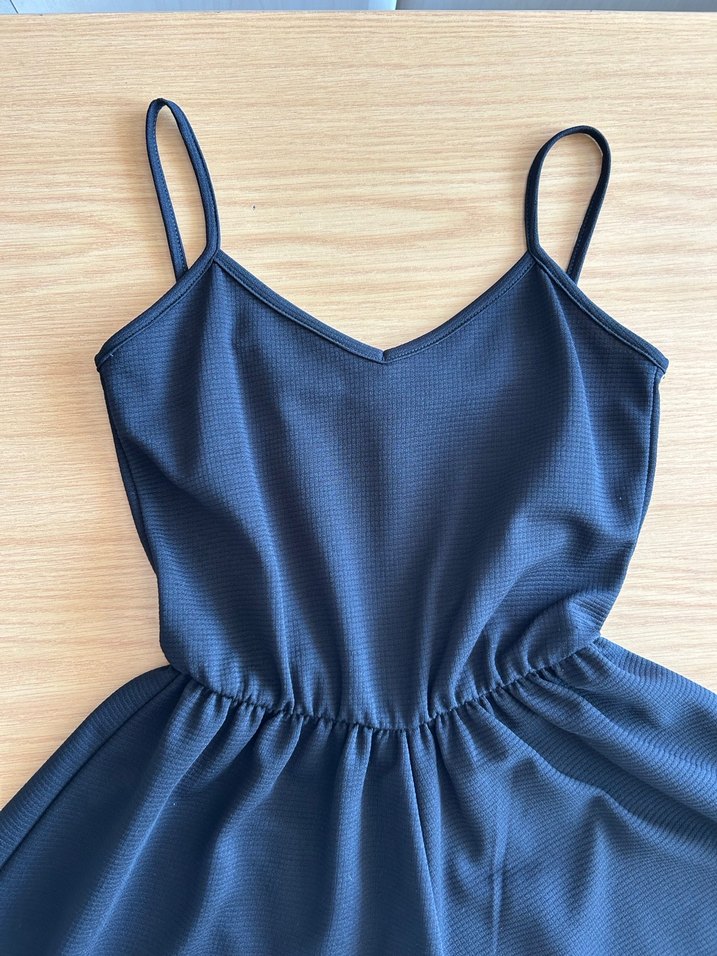 Siyah  Askılı Mini geniş şort Tulum - Görsel 4