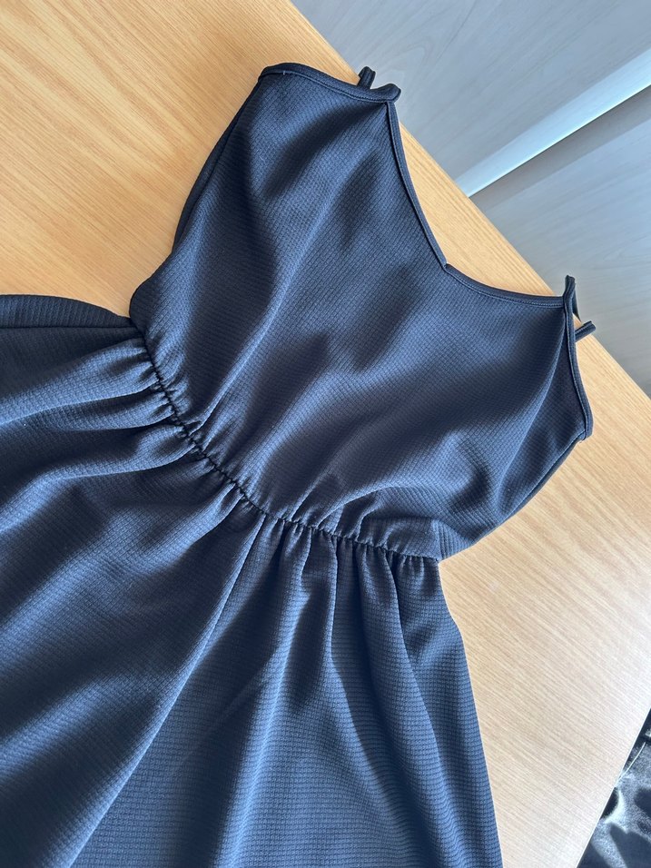 Siyah  Askılı Mini geniş şort Tulum - Görsel 3