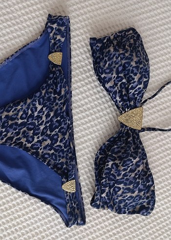 Mavi Yılan Desenli Zincir Detaylı Bikini