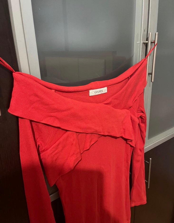 Oasis Uzun Kırmızı Drapeli Elbise - Görsel 2