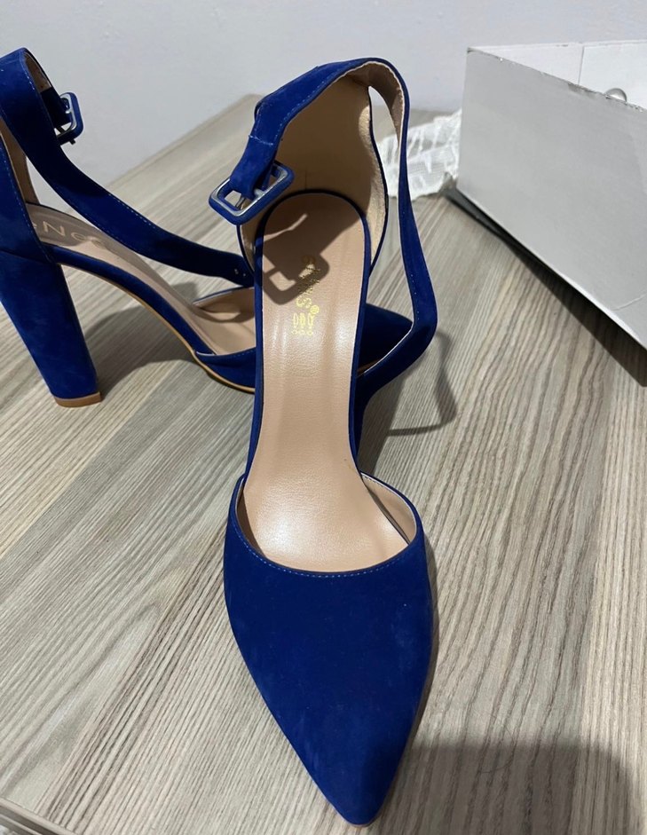 Klasik Mavi Süet Tokalı Topuklu Ayakkabı - Görsel 3