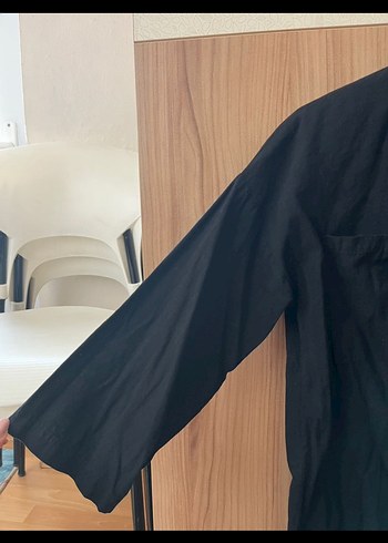 Düğmeli Siyah Keten Kadın Gömlek - Görsel 2