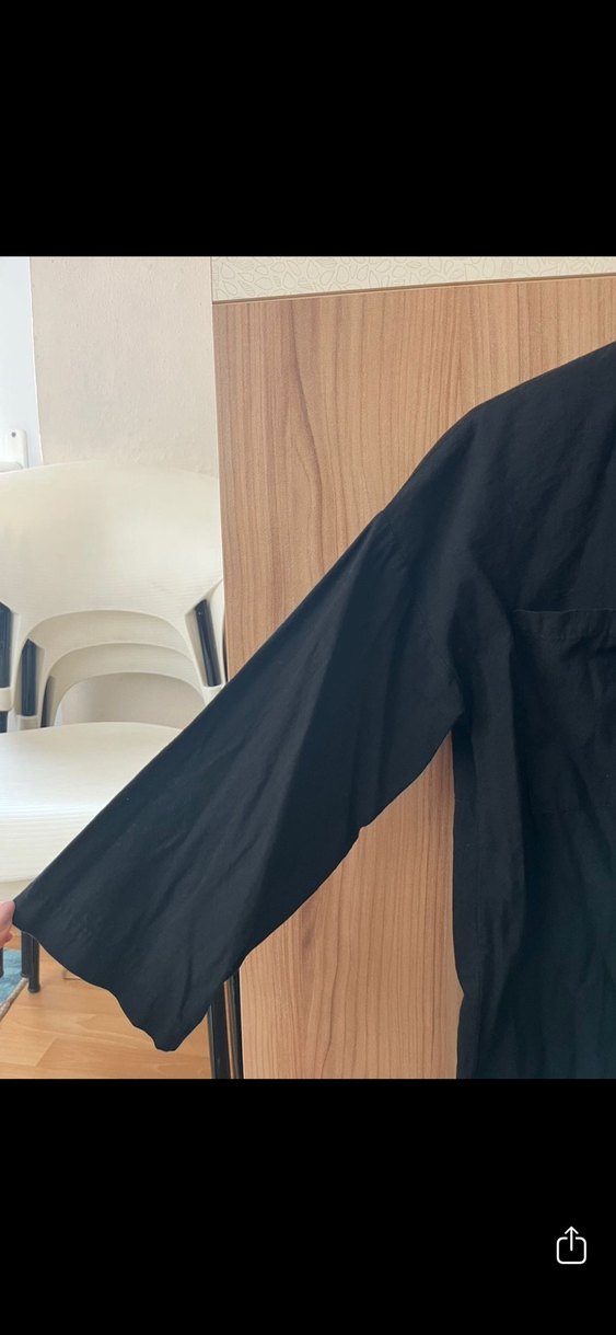 Düğmeli Siyah Keten Kadın Gömlek - Görsel 2