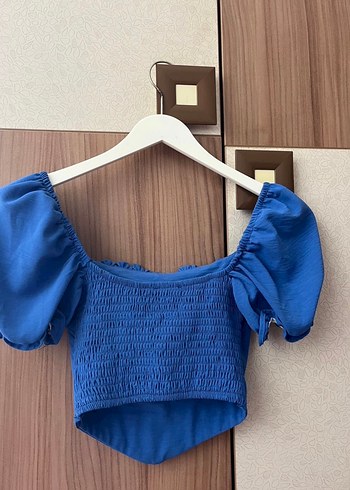 Mavi V Yaka Fırfırlı Mini Bluz - Görsel 2