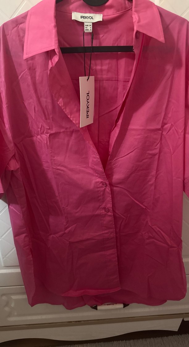 Pembe V Yaka Düğmeli Kadın Gömlek ipekyol - Görsel 4