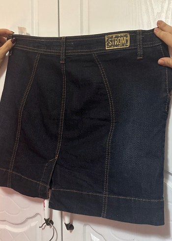 Fermuarlı Lacivert Denim Mini Etek - Görsel 2