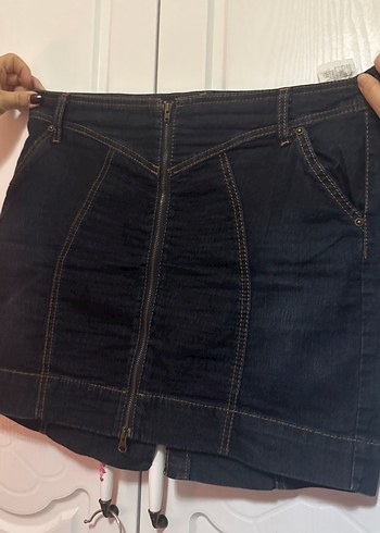 Fermuarlı Lacivert Denim Mini Etek - Görsel 4