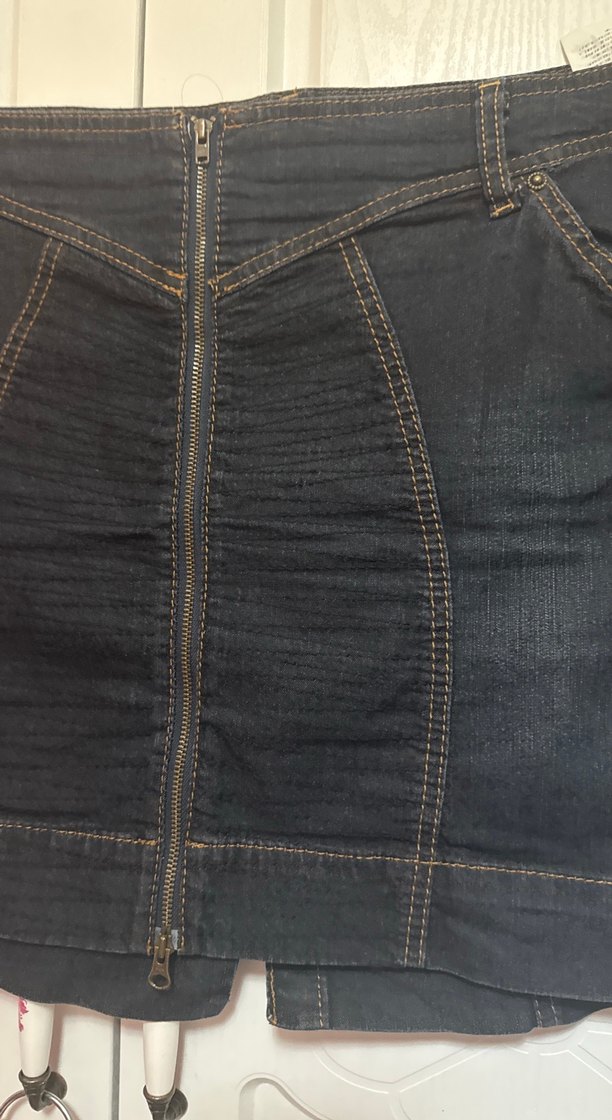 Fermuarlı Lacivert Denim Mini Etek - Görsel 3