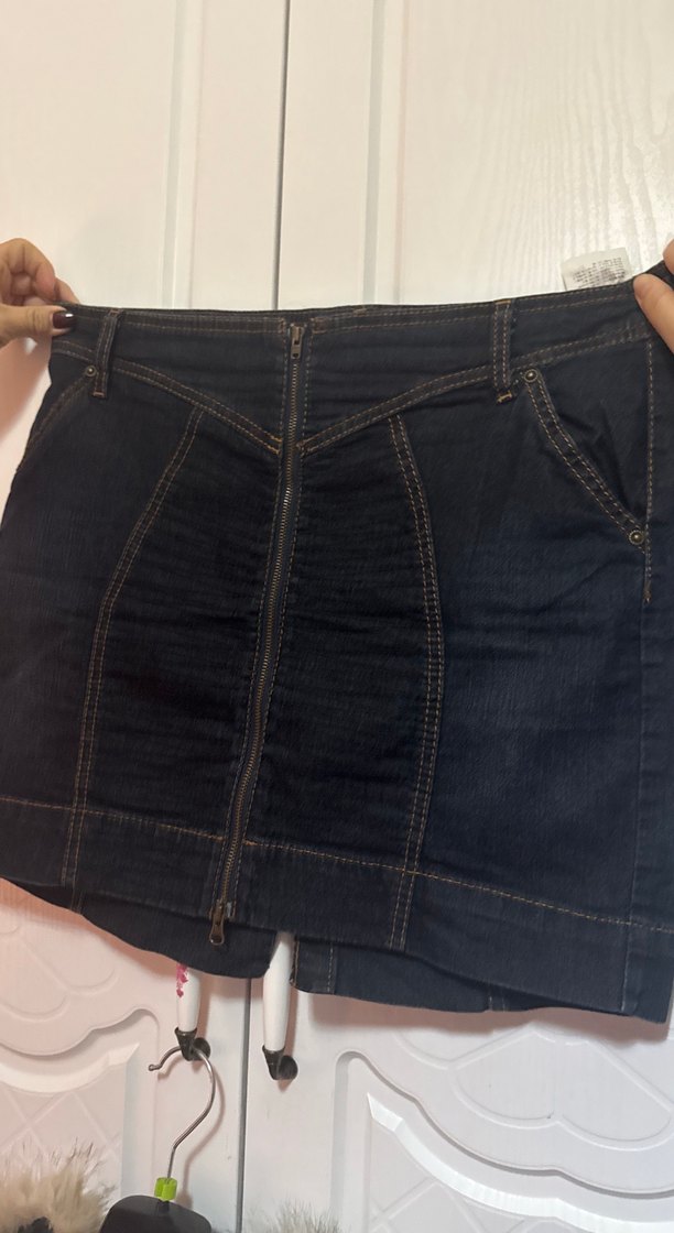 Fermuarlı Lacivert Denim Mini Etek - Görsel 4