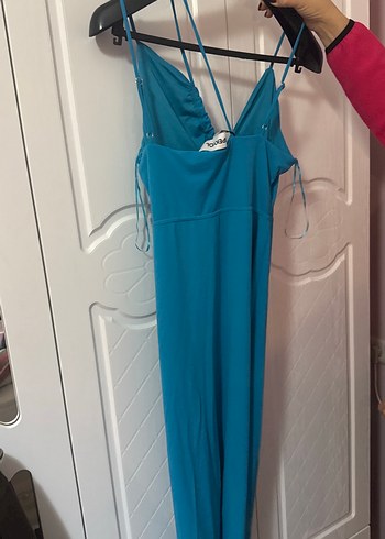İnce Askılı Turkuaz Uzun Elbise ipekyol - Görsel 3