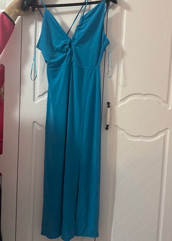 İnce Askılı Turkuaz Uzun Elbise ipekyol - Görsel 6