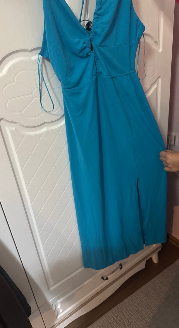 İnce Askılı Turkuaz Uzun Elbise ipekyol - Görsel 2
