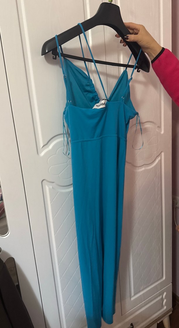 İnce Askılı Turkuaz Uzun Elbise ipekyol - Görsel 3