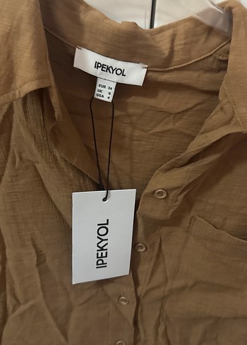 Bej KDüğmeli Kadın Gömlek ipekyol - Görsel 5