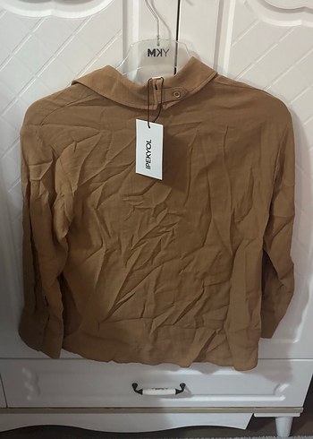 Bej KDüğmeli Kadın Gömlek ipekyol - Görsel 2