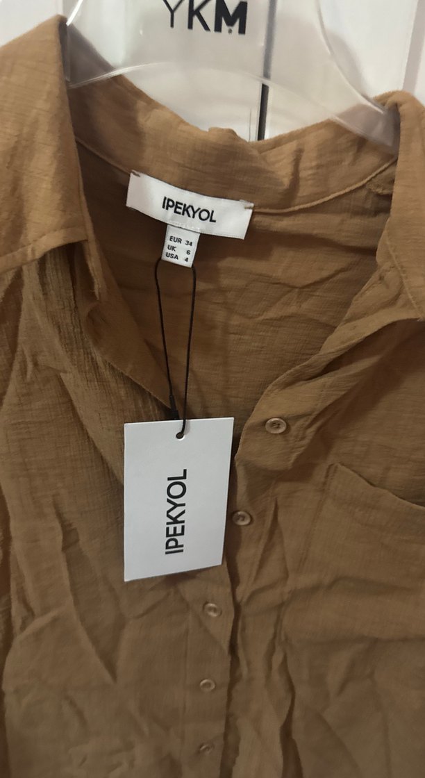 Bej KDüğmeli Kadın Gömlek ipekyol - Görsel 5