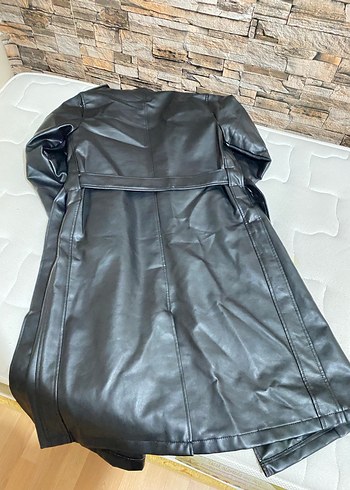 Siyah Uzun Deri Kadın Ceket - Görsel 4