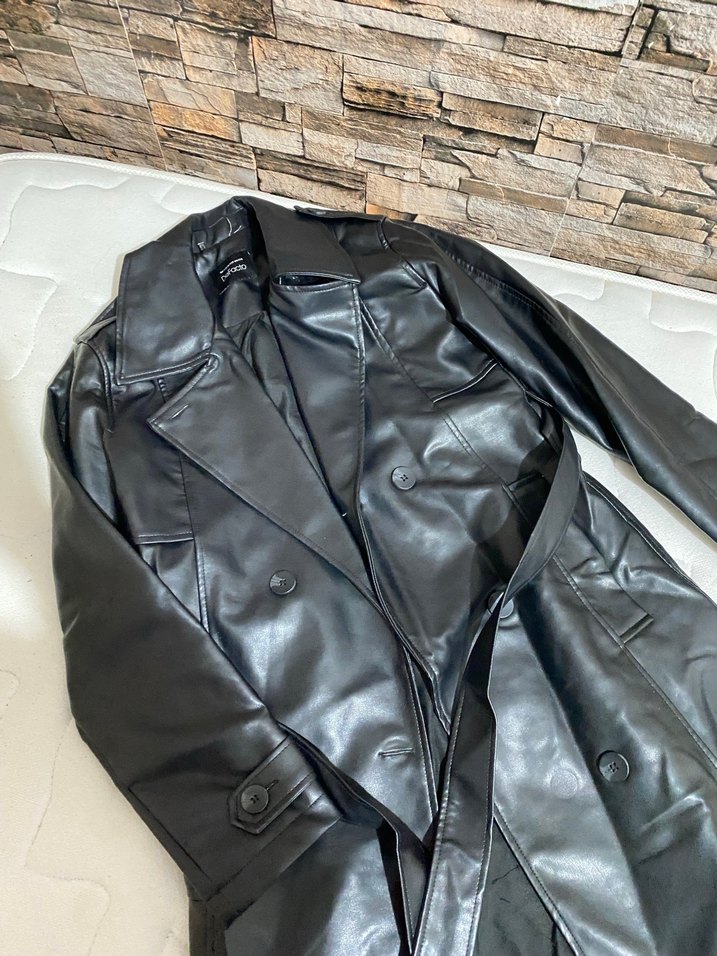 Siyah Uzun Deri Kadın Ceket - Görsel 2