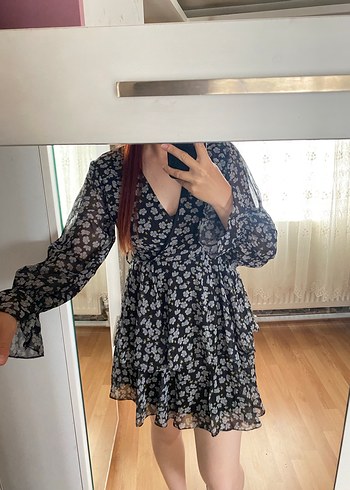 xs Beden siyah Renk V Yaka Şifon Midi Elbise