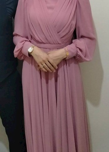 Pudra Uzun Kollu Drapeli Abiye Elbise - Görsel 2