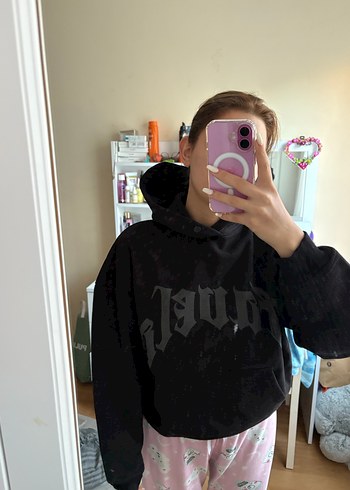 Siyah Parlak Baskılı Uzun Kollu Sweatshirt
