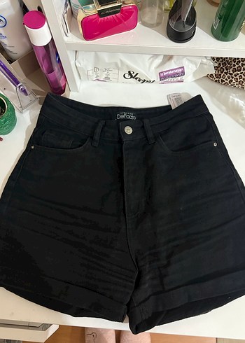 Siyah Midi Boy Kadın Kot Şort - Görsel 2