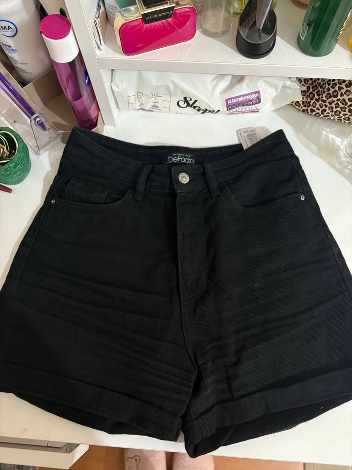 Siyah Midi Boy Kadın Kot Şort - Görsel 2